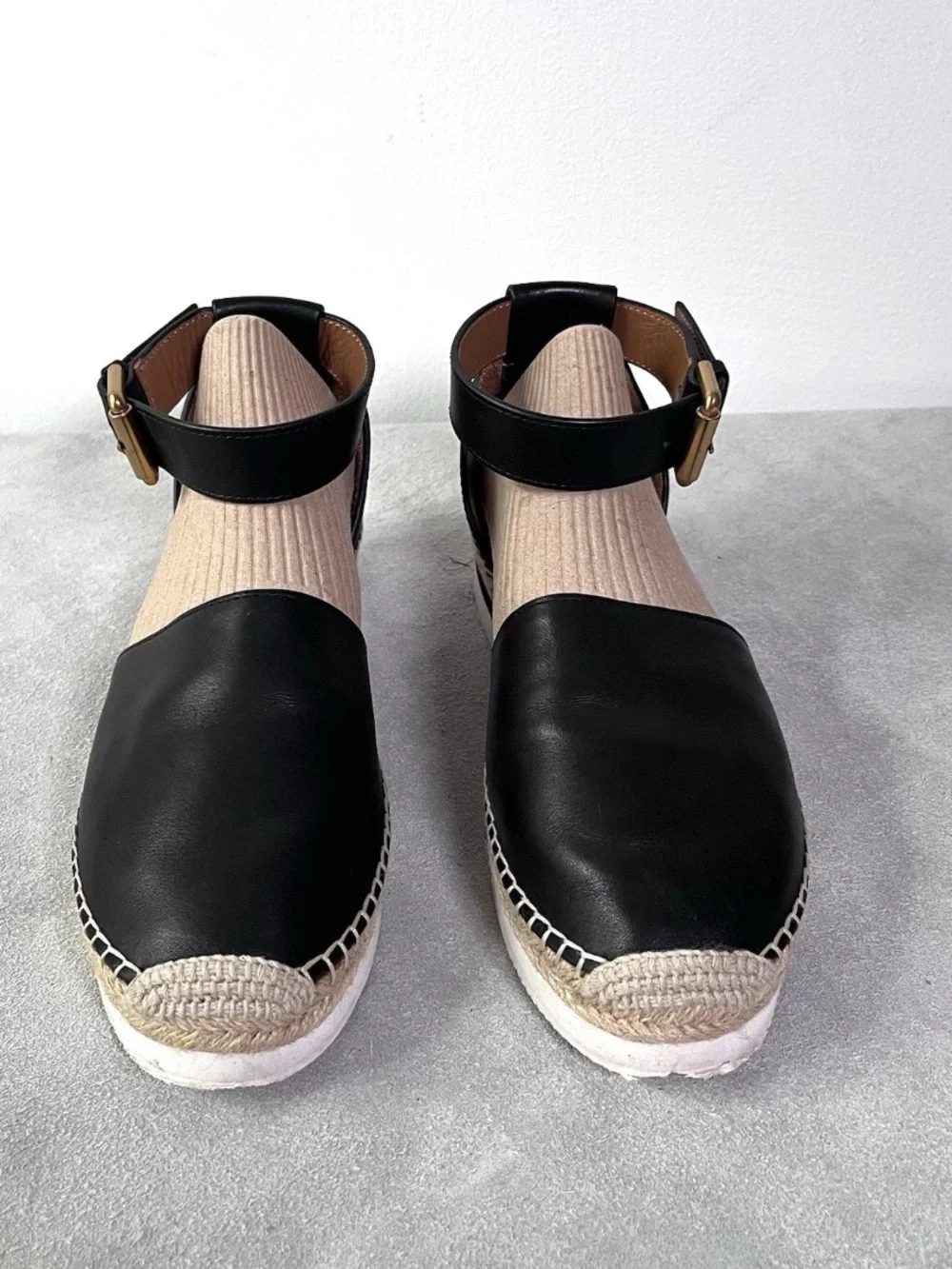 See By Chloe Glyn Espadrille Sandals Size 39 US8.5 Black Leather Ankle Strap